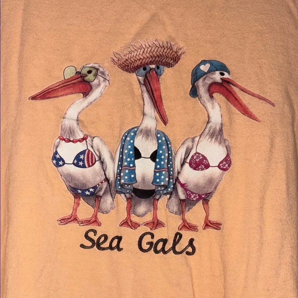 Peach Graphic T-Shirt with Sea Gulls - Picture 4 of 12
